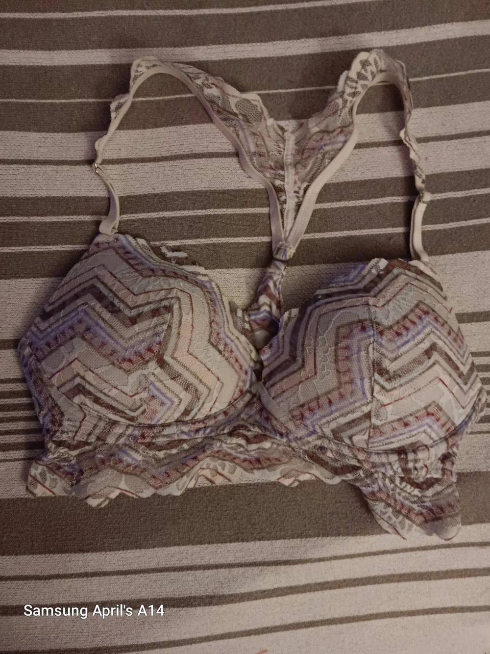 PINK Victoria's Secret Chevron Lace Racerback Bra in Beige and Lavender